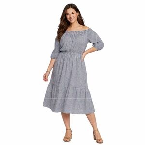 Old Navy Women’s Plus Size 2X Gingham Off Shoulder Midi Dress Cottagecore
